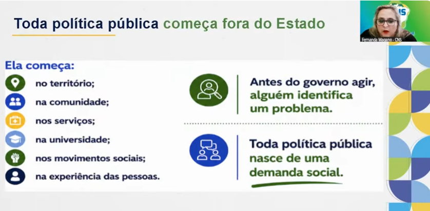 Fernanda Lou Sans Magano, presidente do Conselho Nacional de Saúde, apresentando o slide Da demanda à decisão na Mesa 2 do 11º Fórum