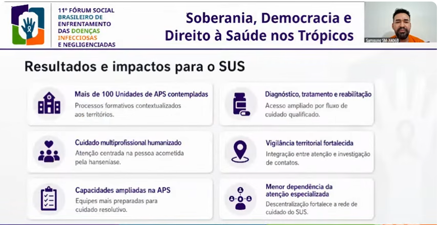 Paulo Rodrigues apresentando a experiência Do Saber ao Fazer, apoio matricial em hanseníase em Fortaleza, Ceará