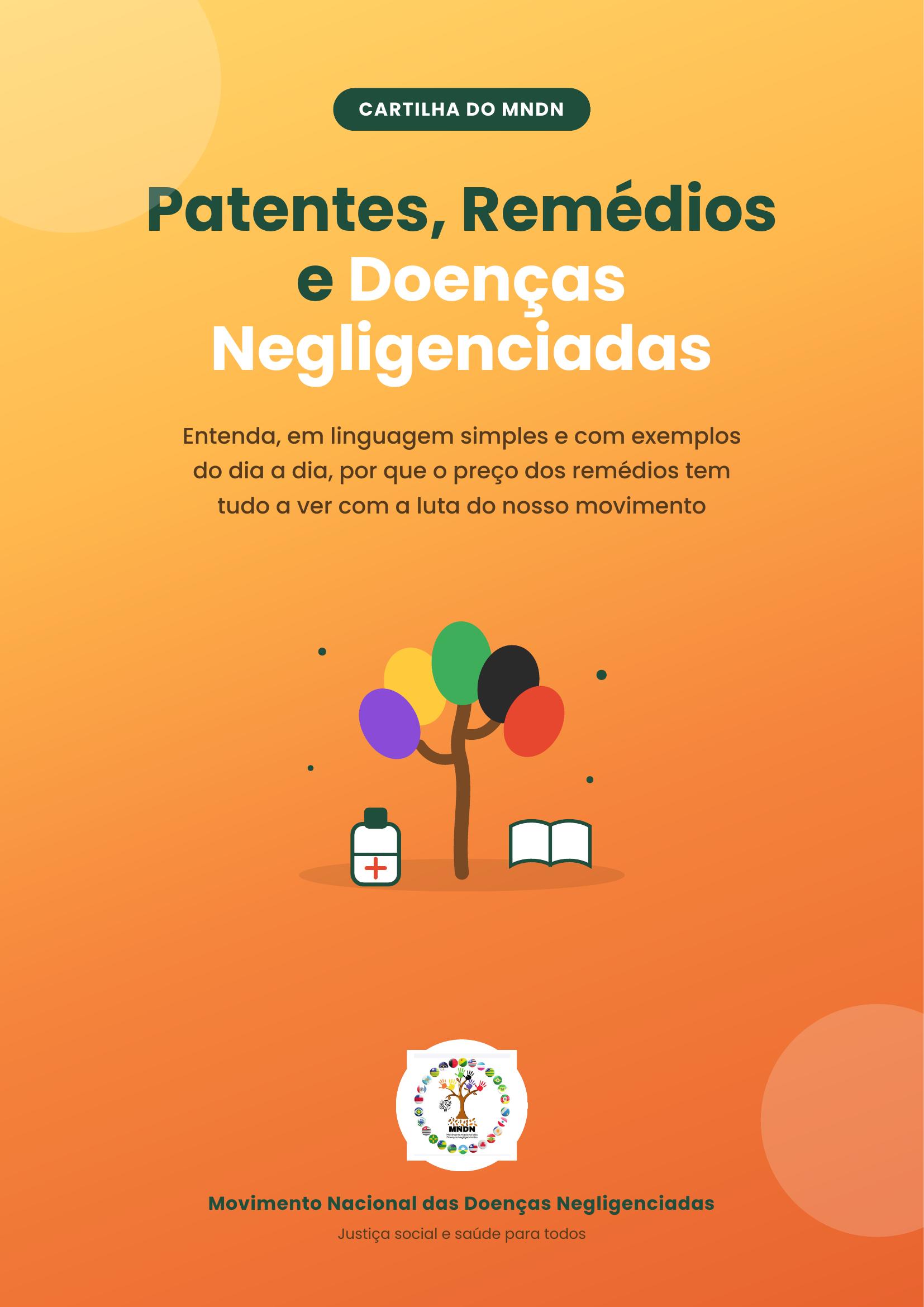Capa da cartilha Patentes, Remédios e Doenças Negligenciadas, do MNDN
