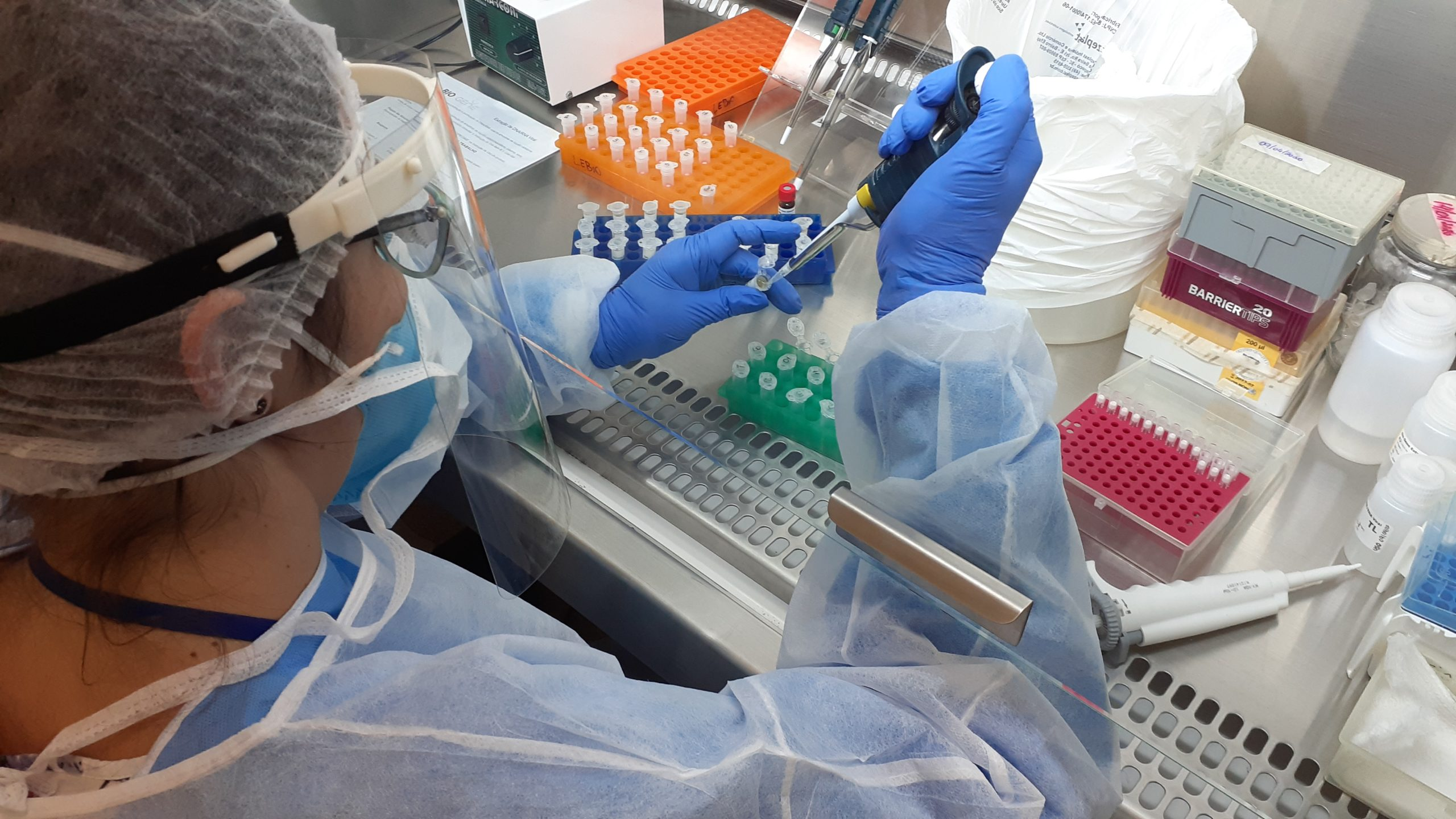  laboratório de referência em doenças tropicais com lâminas e microscópio óptico preparados para diagnóstico parasitológico
